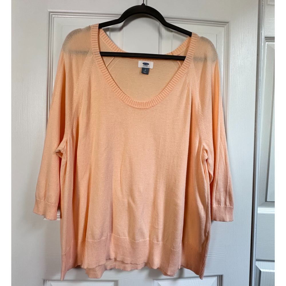 Old Navy Womens Large Orange Peach Lightweight 3/4 Sleeve Scoop Neck Sweater